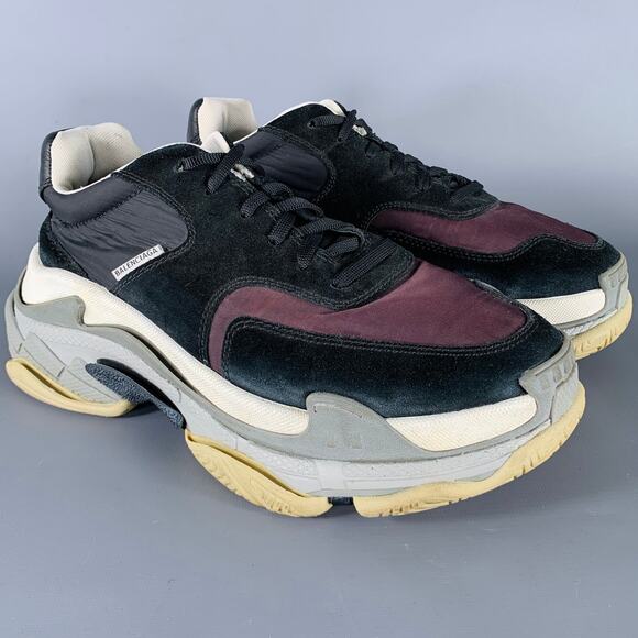 BALENCIAGA Size 8 Black Brown Mixed Fabrics Nylon Rubber Sole Sneakers - Picture 1 of 9